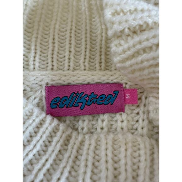 Edikted Ivory Open Knit Long Sleeve Moc Neck Cropped Chunky Sweater Top Size M - Picture 5 of 8